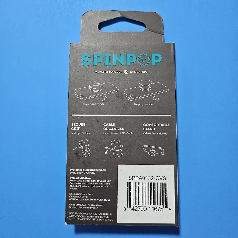 SpinPop: Pop-Up Phone Holder & Stand - GRAY MARBLE